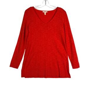 Eileen Fisher Organic Linen Cotton Blend V Neck Long Sleeve Sweater Tamarillo